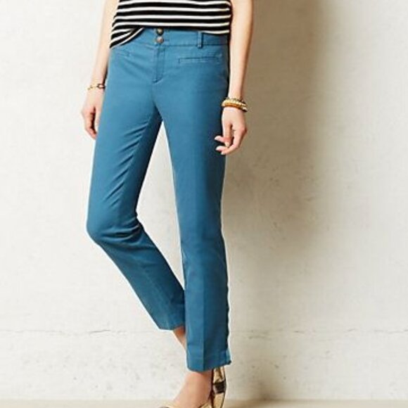 ANTHROPOLOGIE Charlie Trousers Ankle Mid-Rise Teal Pants With Leg Zippers - Picture 1 of 10